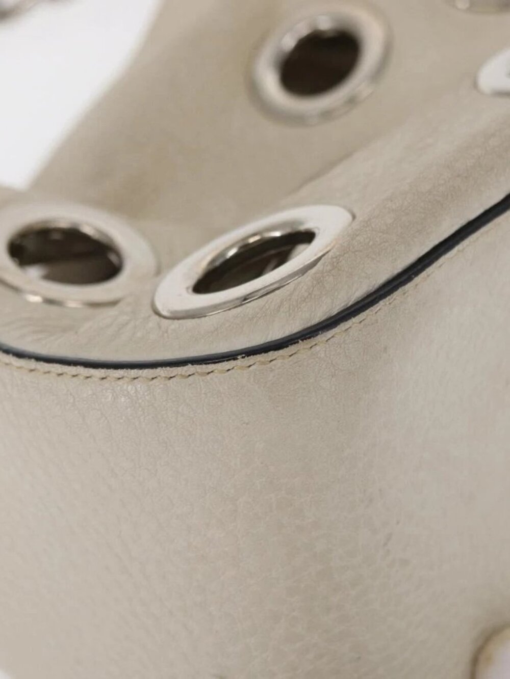 PRADA Grommet Punching Chain Hand Bag Leather Ivory Silver Auth 165205 - Picture 5 of 16